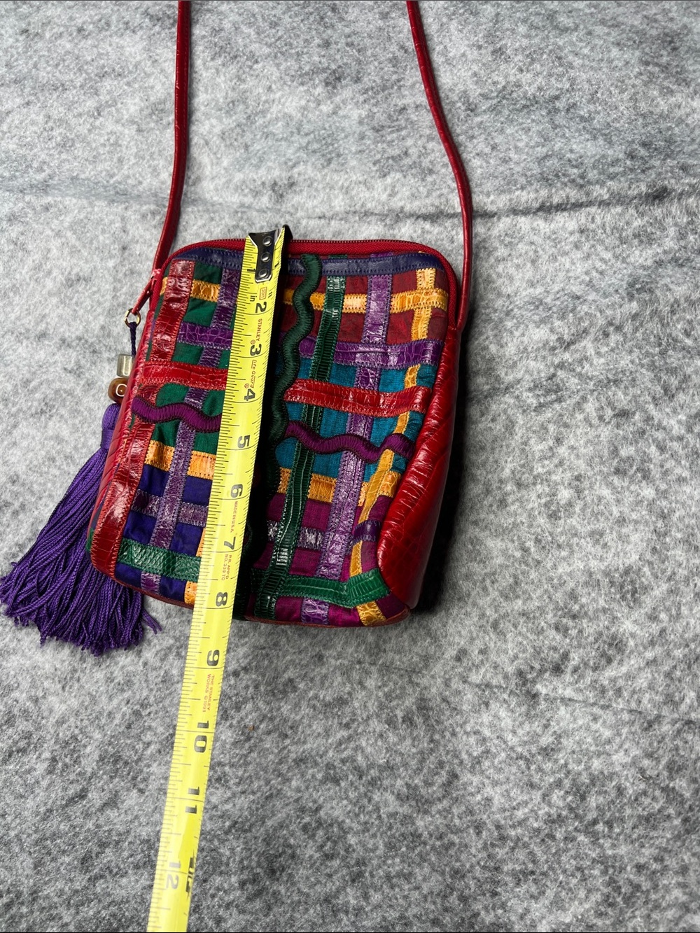 Sharif Multicolor Woven Crossbody Bag with Purple Tassel - Picture 6 of 11